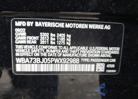 2023 BMW 540 I xDrive from USA, damaged, VIN WBA73BJ05PWX92988